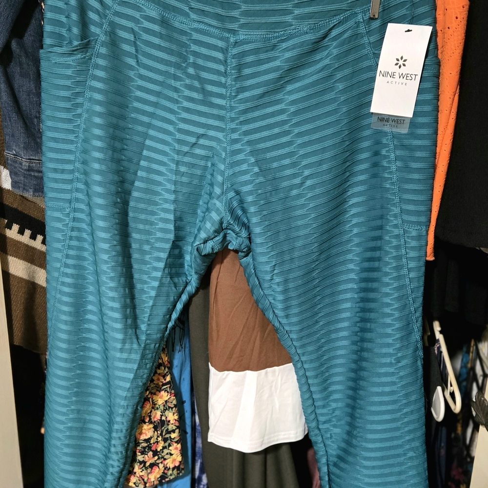 Nine West  Teal Striped Leggings 2x